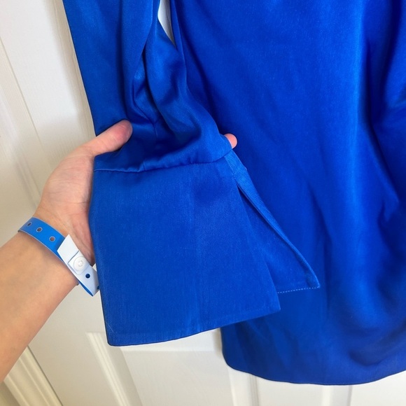 ADRIANNA PAPELL faux SATIN WRAP DRESS WITH LONG SLEEVES dark blue size 8 NWT - Picture 11 of 16